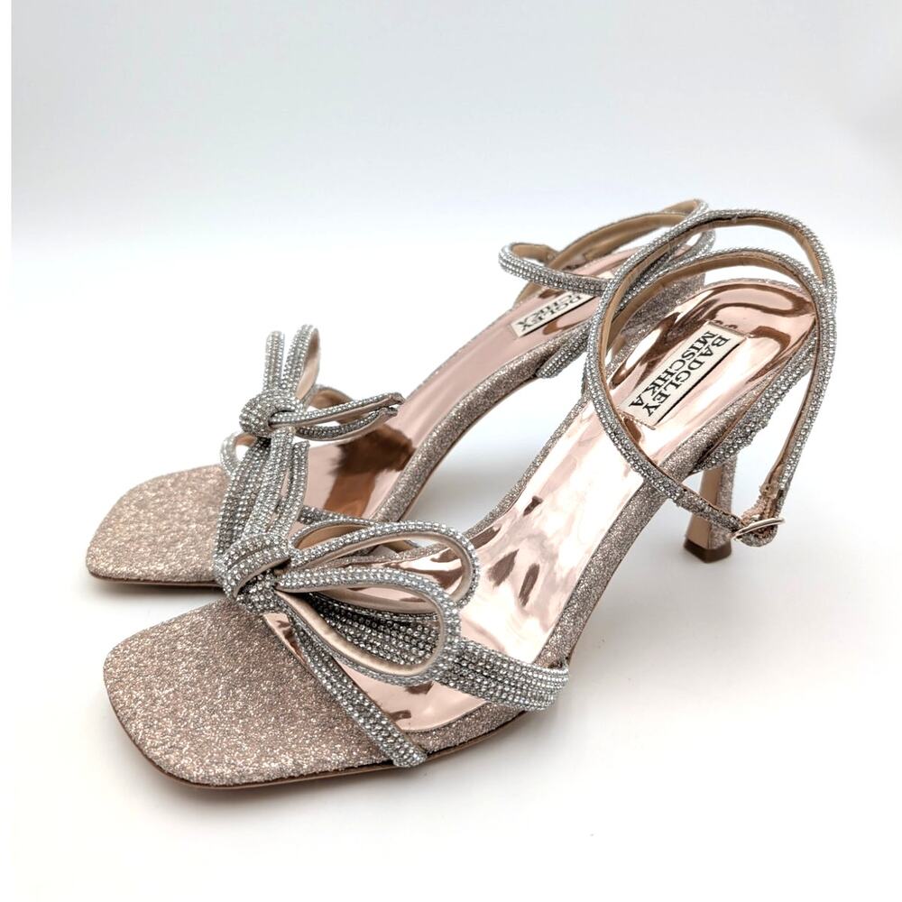 Badgley Mischka Effie Rhinestone Bow Evening Sandals Champagne Size US9 EU40